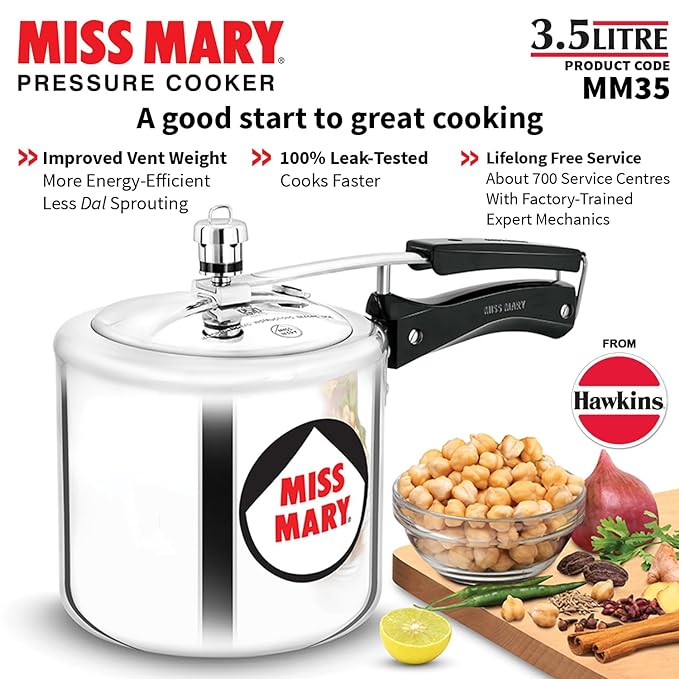 Hawkins 3.5 Litre Miss Mary Pressure Cooker Inner Lid Cooker Silver