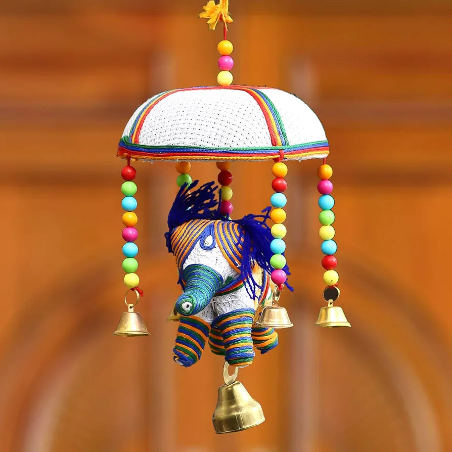 eCraftIndia Handcrafted Decorative Elephant Wall Hanging Bells STRELE502