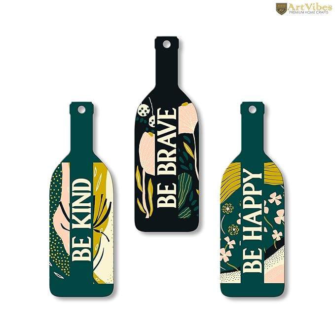 Artvibes Be Kind Be Brave Wooden Wall Hanging for Home Decor | Decorative Mdf Wall Hanger Artwork | Set of 3
