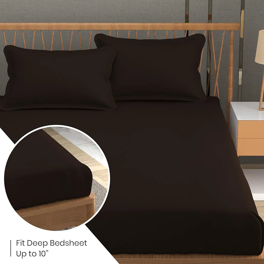 Fresh From Loom Plain Microfiber Rotary Printed Bed Sheet Set King Size with 2 Pillow Covers 240 TC Coffee