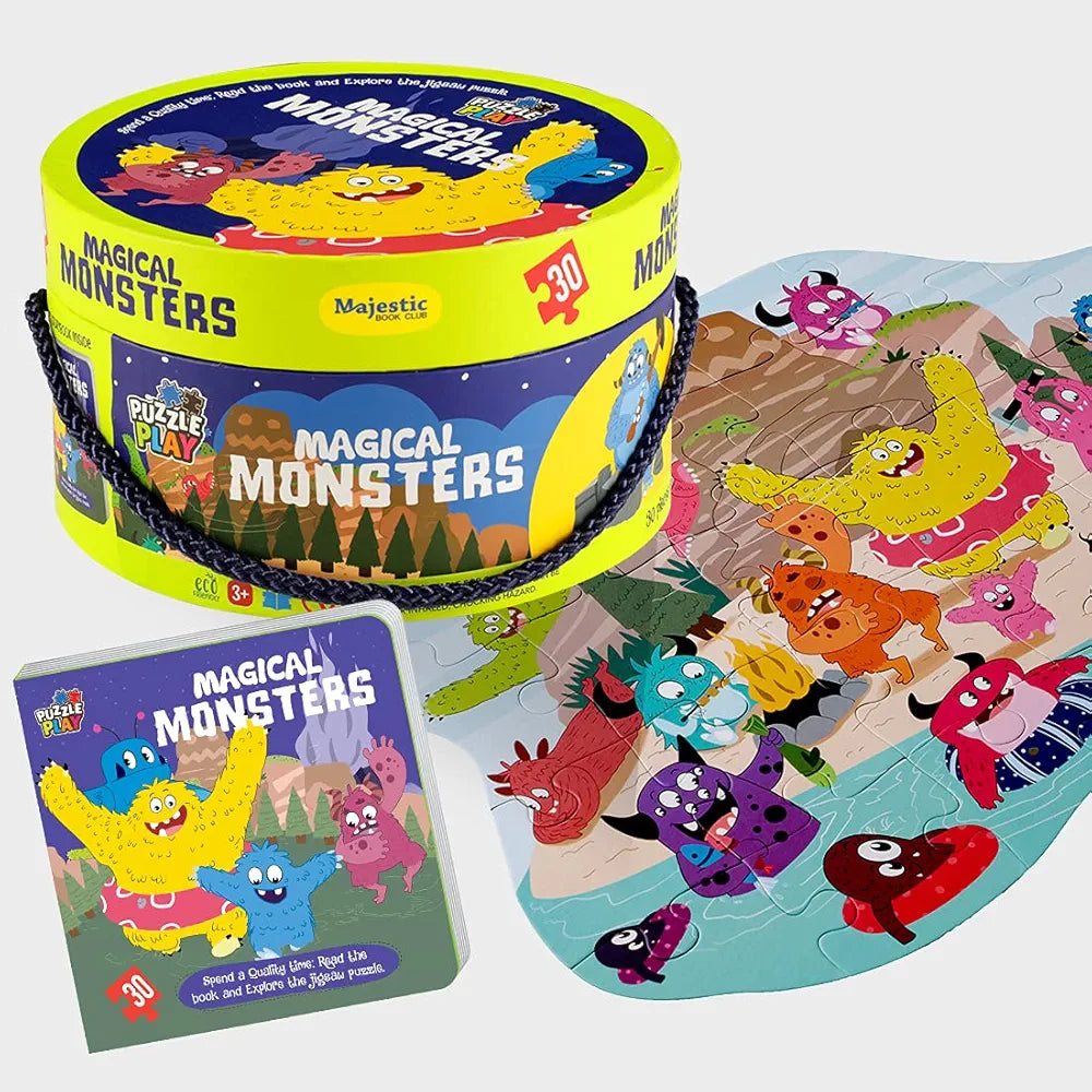The Book Tree Magical Monsters Puzzle Box for Kids I 30 Jigsaw Puzzle Pieces & 1 Storybook I Fun Toy for Children Age 3+ I for Children by Majestic Book Club