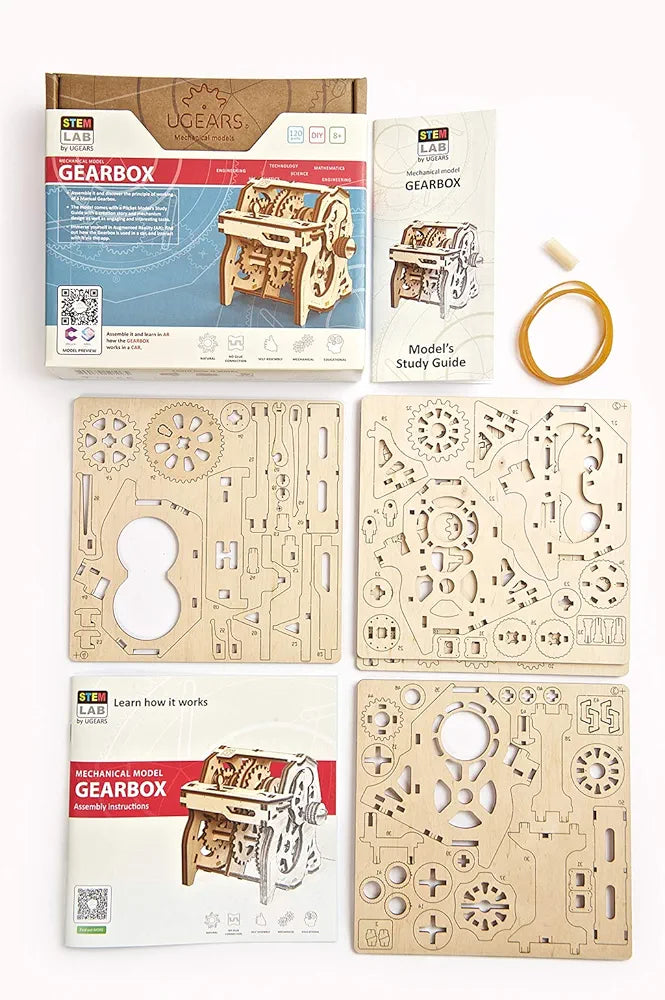 Ugears STEM Gearbox Model Kit - Creative Wooden Model Kits for Adults, Teens and Children - DIY Mechanical Science Kit for Self Assembly - Unique Educational and Engineering 3D Puzzles with App