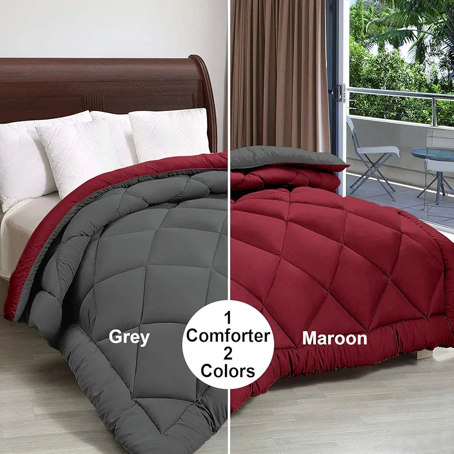 Cloth Fusion Reversible AC Comforter Single Bed Soft Microfibre Quilt Blanket for Winter Grey & Maroon