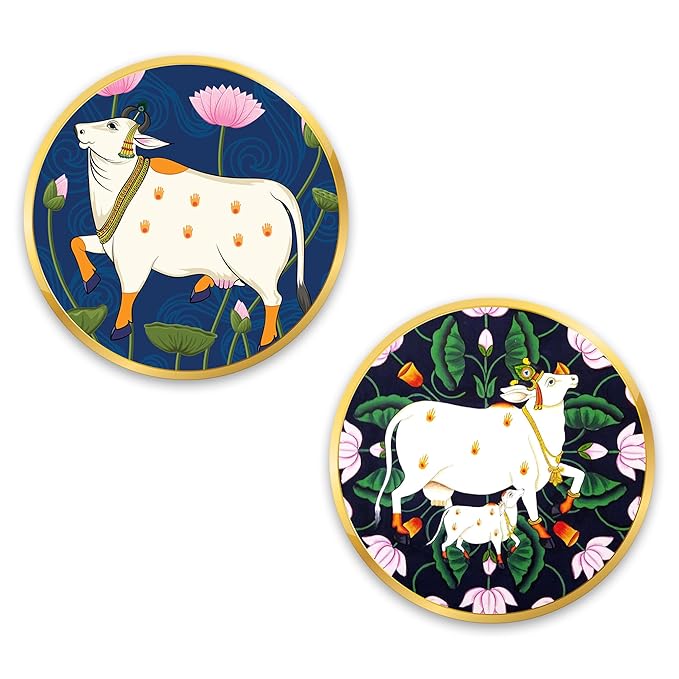 Artvibes Cow Round Shape Wooden Wall Hanging Decor