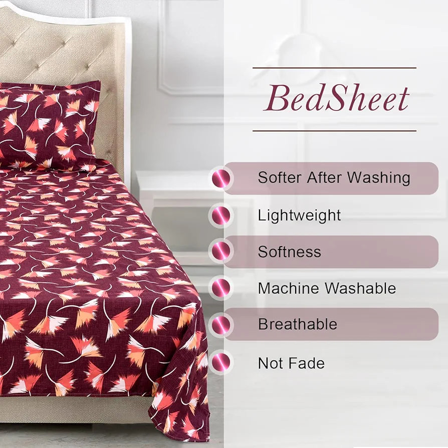Status Contract Spring Summer Collection Rich Double Bedsheet with 2 Pillow Colour Maroon