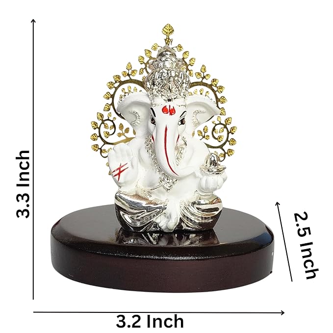 Gold Art India Lord Ganesha Idol Kalpavruksh Tree Silver White Terracotta Body Color Ganesh Ji