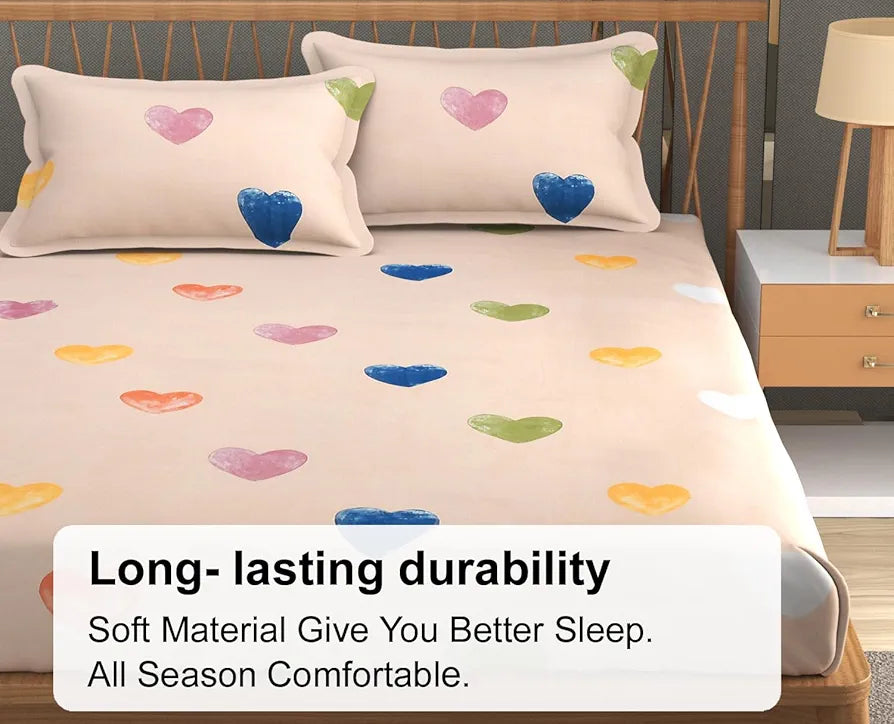 Fresh From Loom Floral Print 240 TC King Size Bedsheet Set Microfiber Anti Fade Includes 2 Pillow Covers Heart-Brown