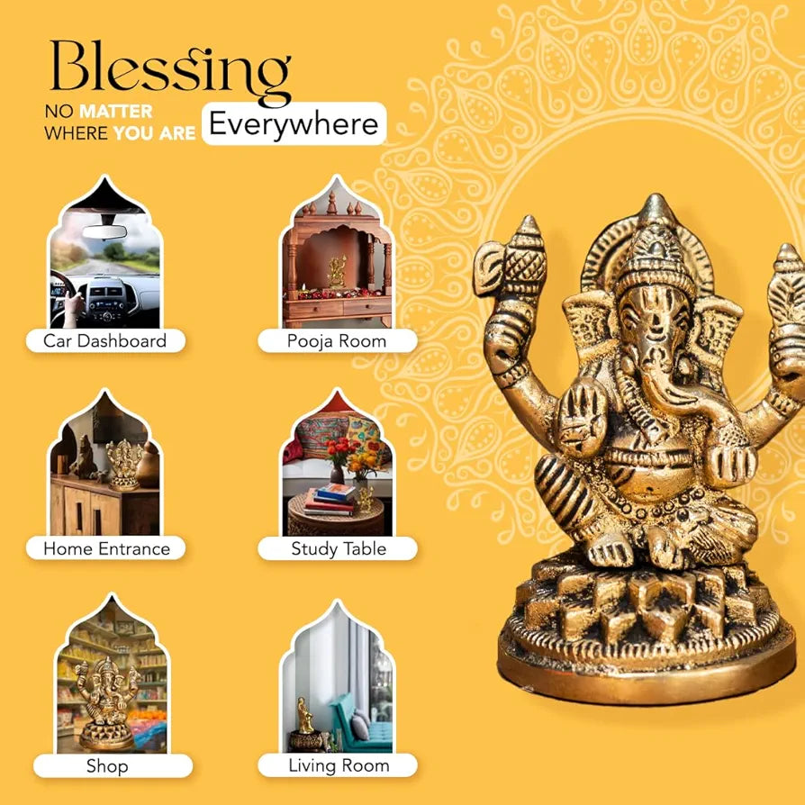 Ekhasa Pure Brass Ganesha Idol Pital Ganesh Murti Size: 8.4 cm