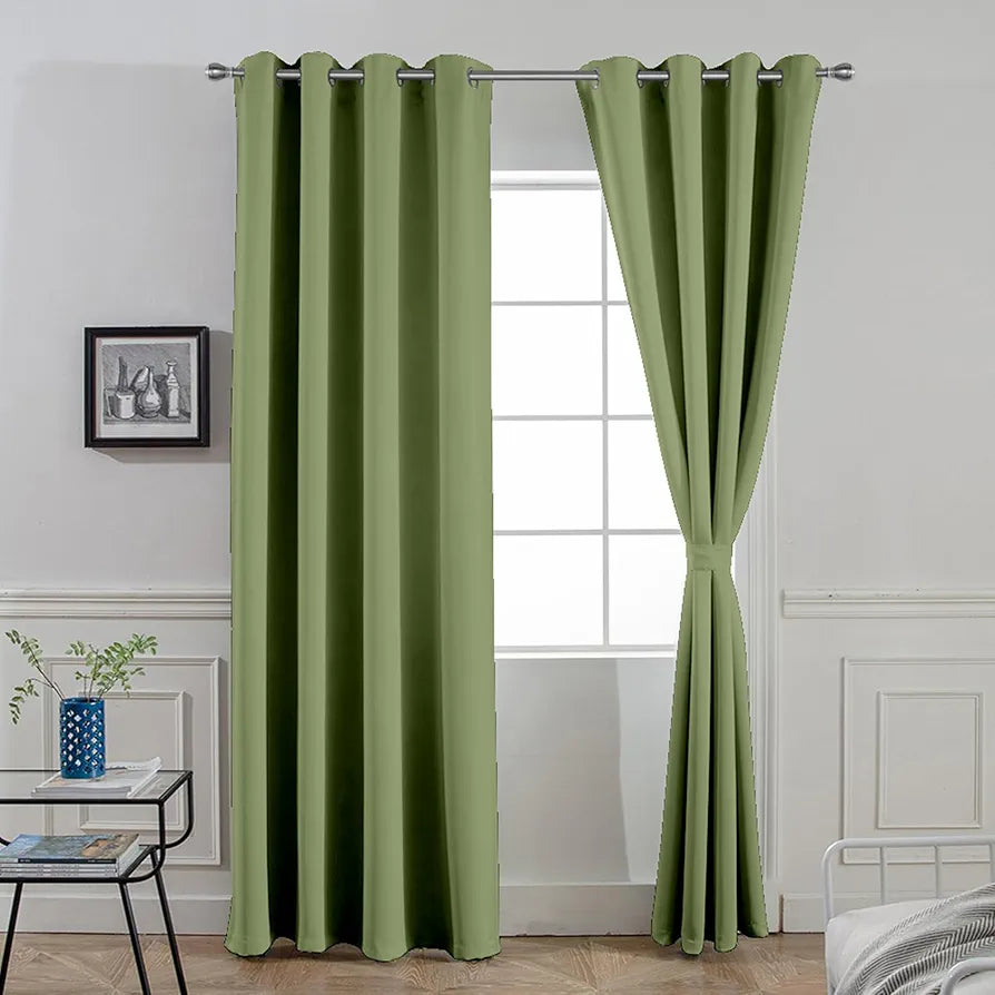 Divine Casa Super Satin Blackout Door Curtains Solid Panels for Complete Light Block Size 7 Feet Silky Touch & Thermal Insulation Colour Pastel Green (Pack of 2)