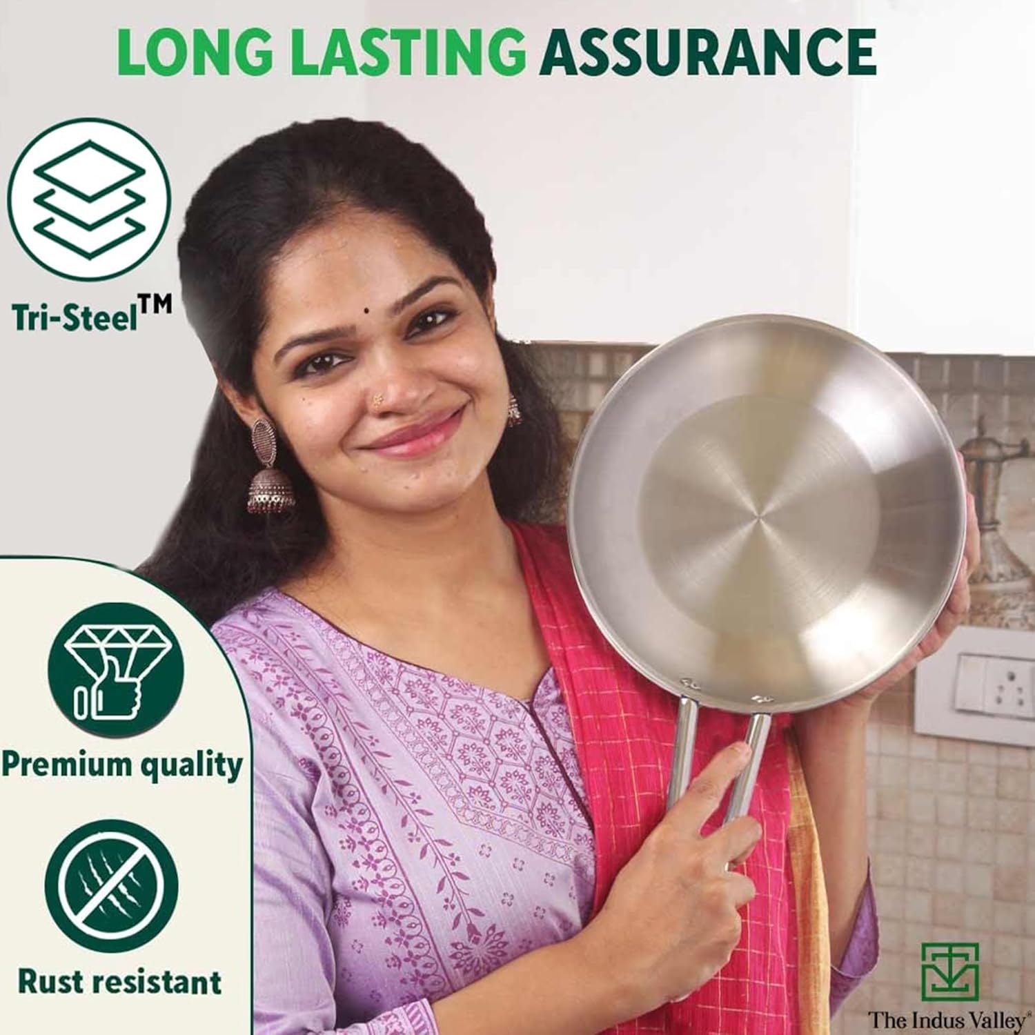 The Indus Valley Coloured Stainless Steel Fry Pan