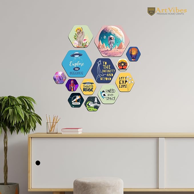 Artvibes Decorative Wooden Wall Hanging Decoration for Home | Quotes Decor Item | Pack of 13 Pieces