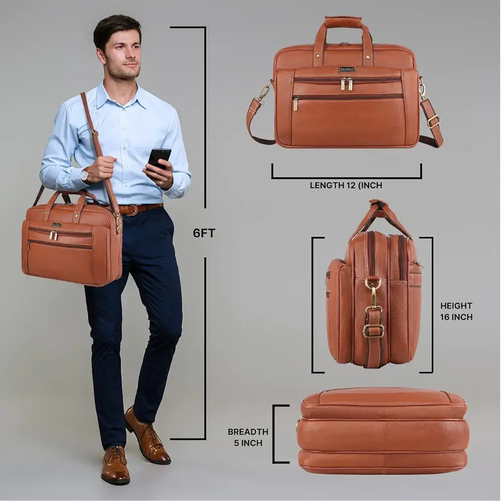 WildHorn Leather Briefcase for Men I Computer Bag Laptop Bag I Business Travel Messenger Bag For Men l Large 16 Inch,For Daily Use