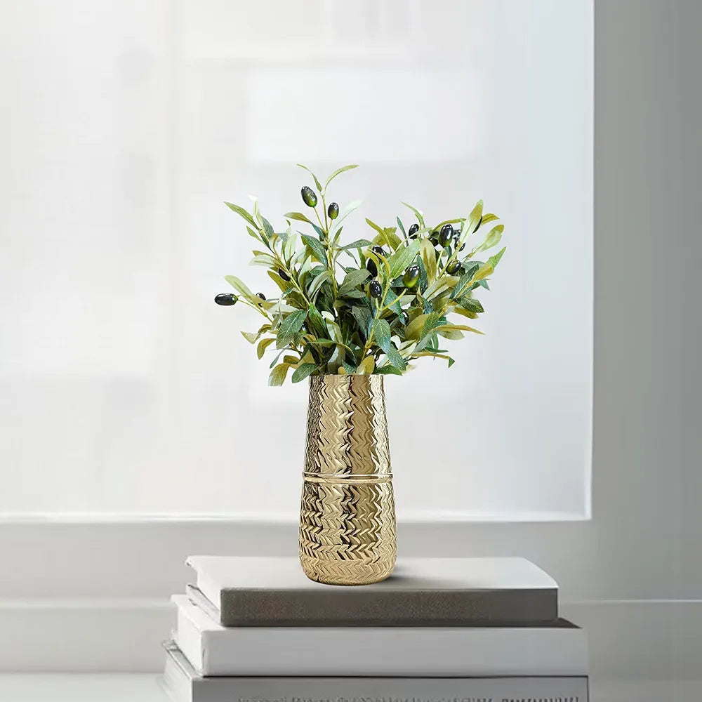 Behoma Arrow Engrave Metal Vase Golden 1 Large Pcs Flowers not Included