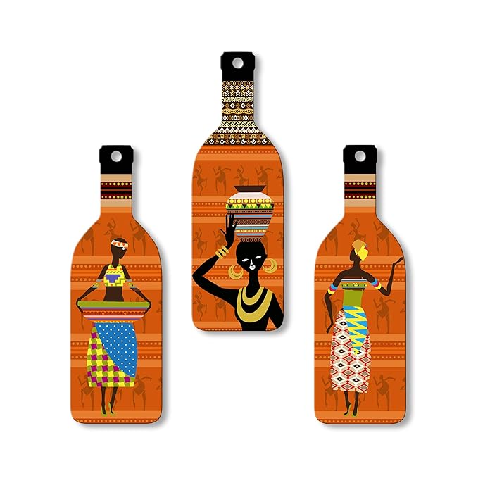 Artvibes African Women Warli Art Wooden Wall Hanging for Home Decor | Set of 3