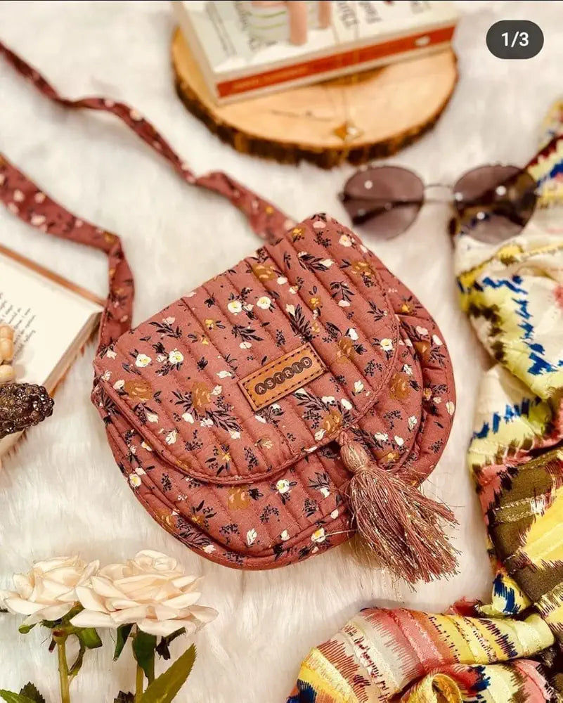 Astrid Handmade Macrame Flap Over Sling Bag For Girls And Women Colour Old Rose