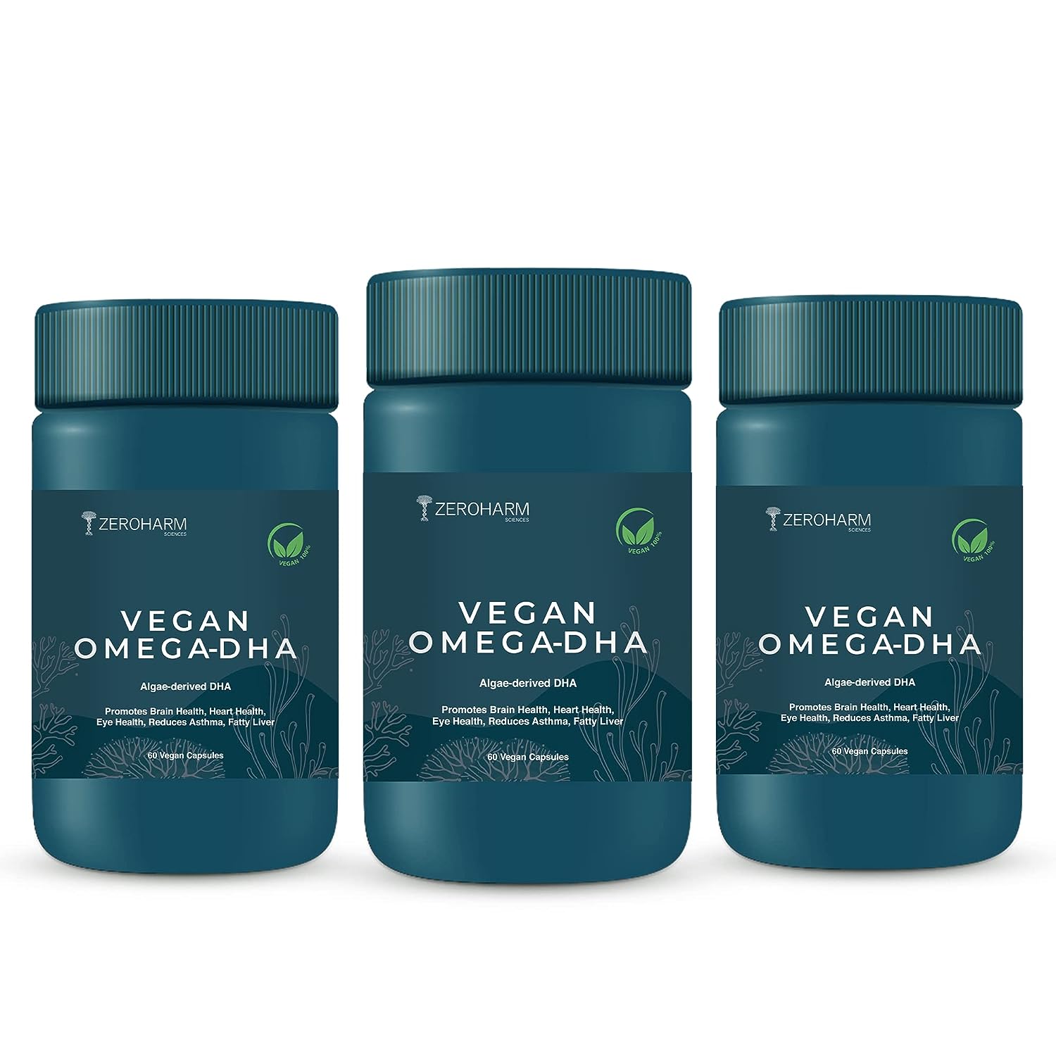 ZEROHARM Vegan Omega 3 Capsules for Men & Women & Kids - 60 tabs