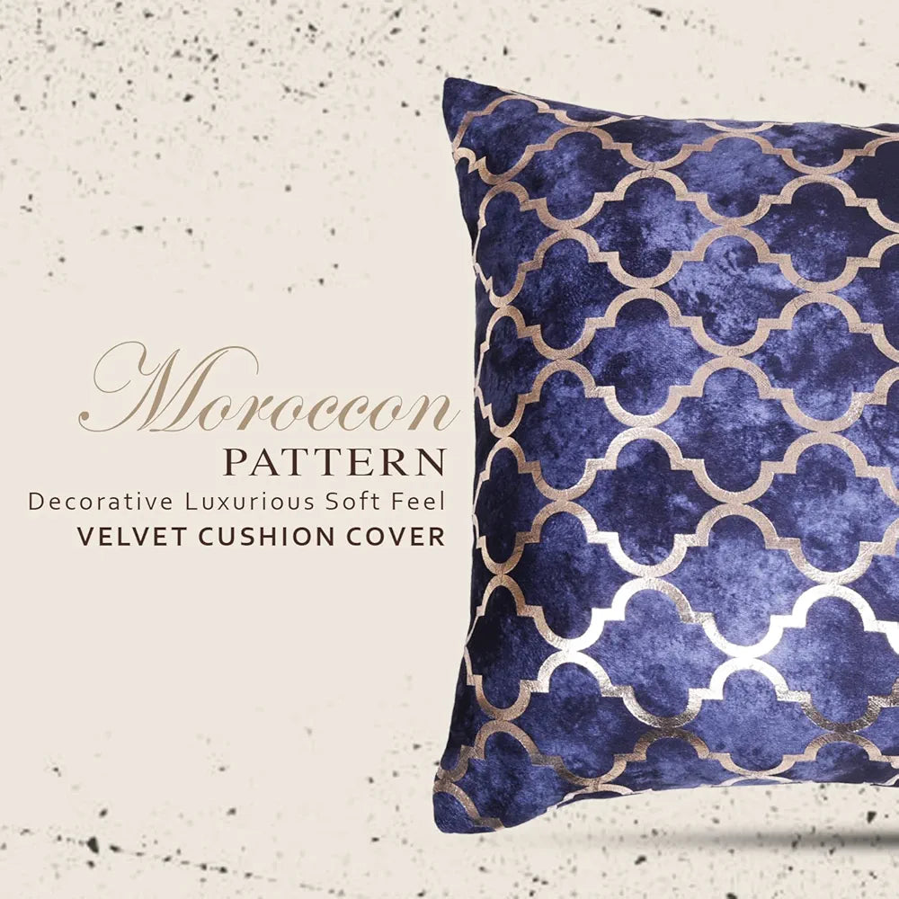 Cloth Fusion 100 TC Velvet Sofa Cushion Cover Set of 5 Decorative HD Gold Foil Cushion Cover