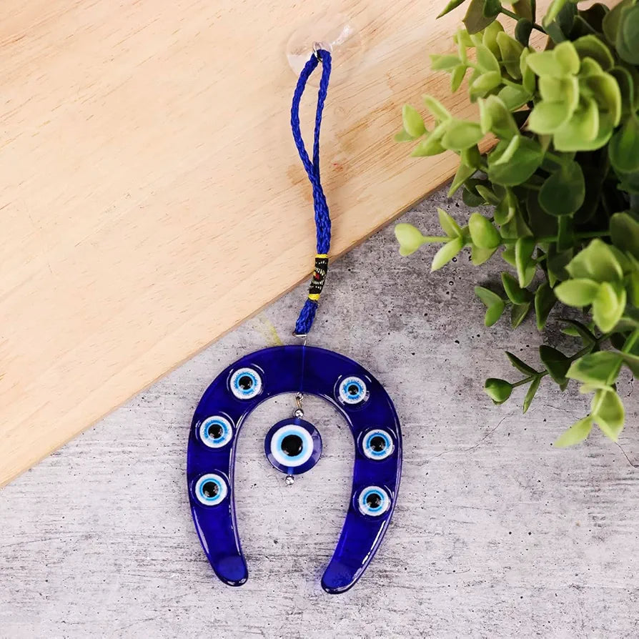 Shubhanjali Glass Blue Evil Eye Ghode Ki Naal Hanging Turkish Evil Eye Horseshoe6 Cm