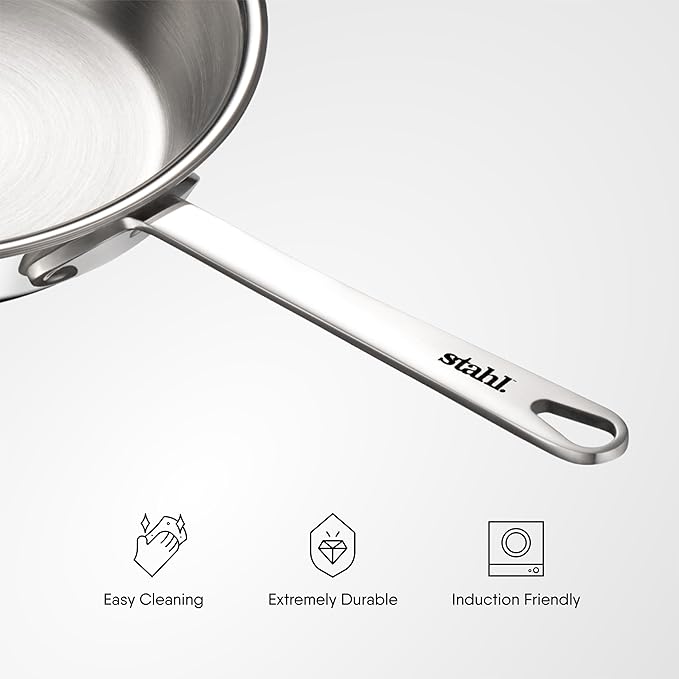 Stahl Artisan Triply Stainless Steel Mikro Frypan, Mini Frying Pan, 1 Omelette Pan | Induction & Gas Stove Compatible | 240 Ml | 12 Cm