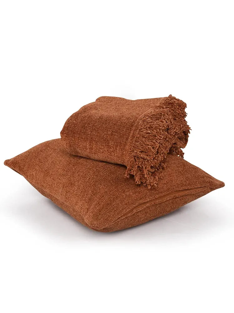 Sashaa World Colour Rust Chenille Cushion Cover Decorative Pillow Case