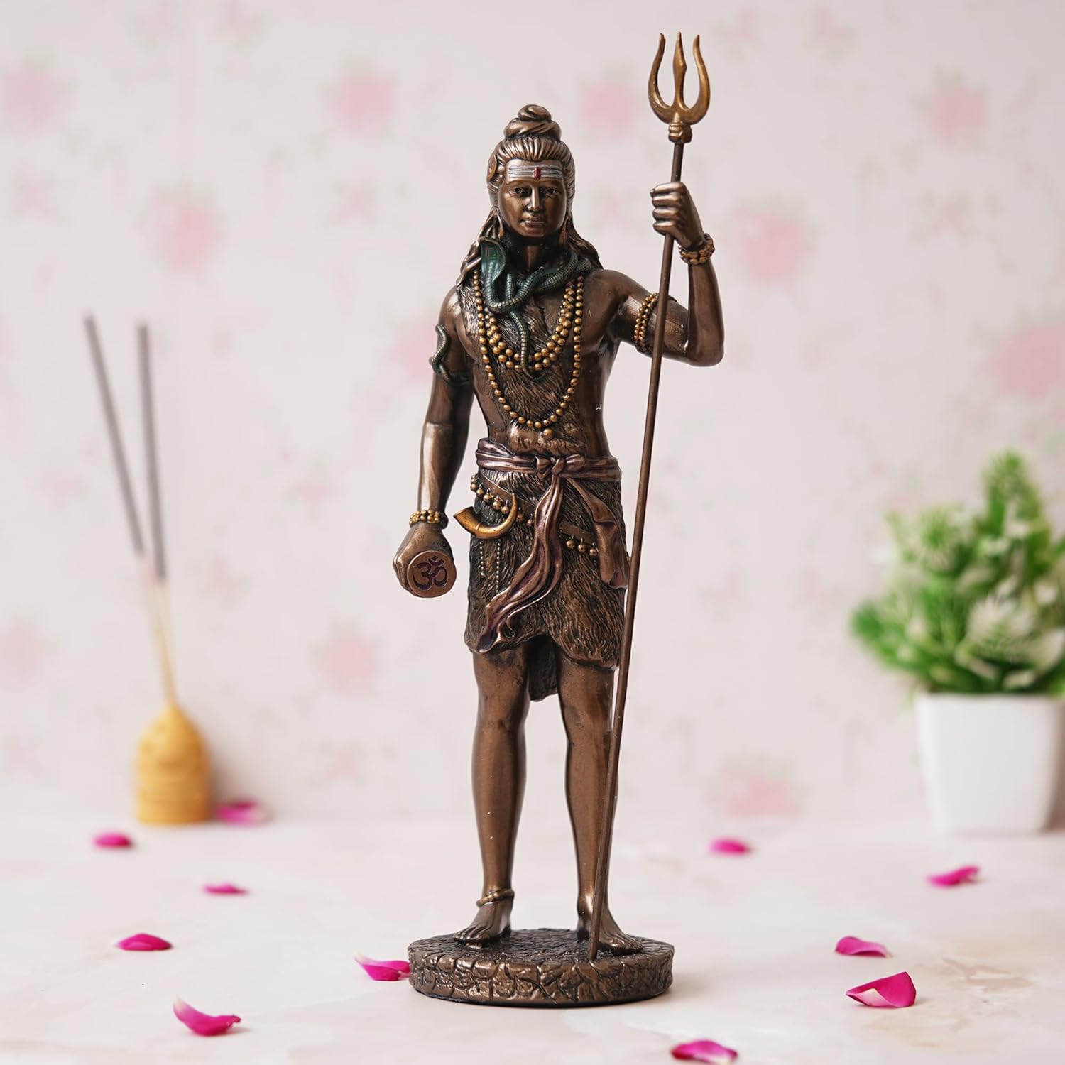 Ecraftindia Polyresin Bronze Finish Standing Lord Shiva Statue With Trishul and Damru | Hindu God Idol for Puja Room