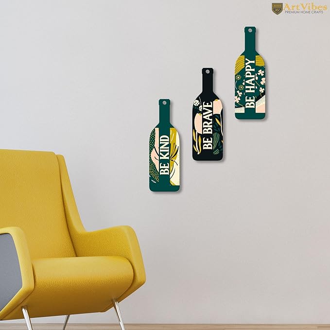Artvibes Be Kind Be Brave Wooden Wall Hanging for Home Decor | Decorative Mdf Wall Hanger Artwork | Set of 3