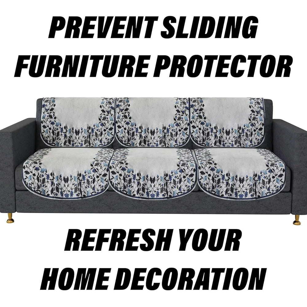 Kuber Industries 5 Seater Couch Cover Set Blue Digital Leaf Sofa Slipcover Gray