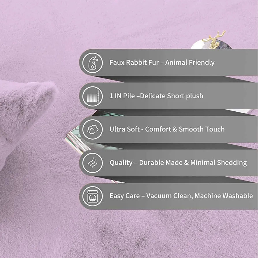 Luxe Home International Rectangular Bath Mat Super Soft Anti Skid Rabbit Fur  Bathroom Mats Colour Lilca
