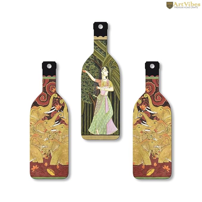 Artvibes Indian Folk Art Wooden Wall Hanging for Home Decor | Set of 3