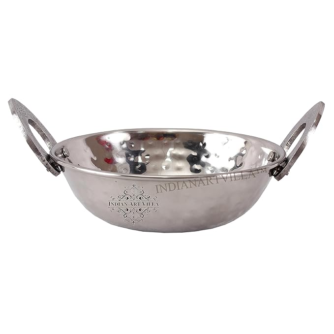Indian Art Villa Steel Kadhai Kadai Wok|Hammer Design with Embossed Handle - 280 gms