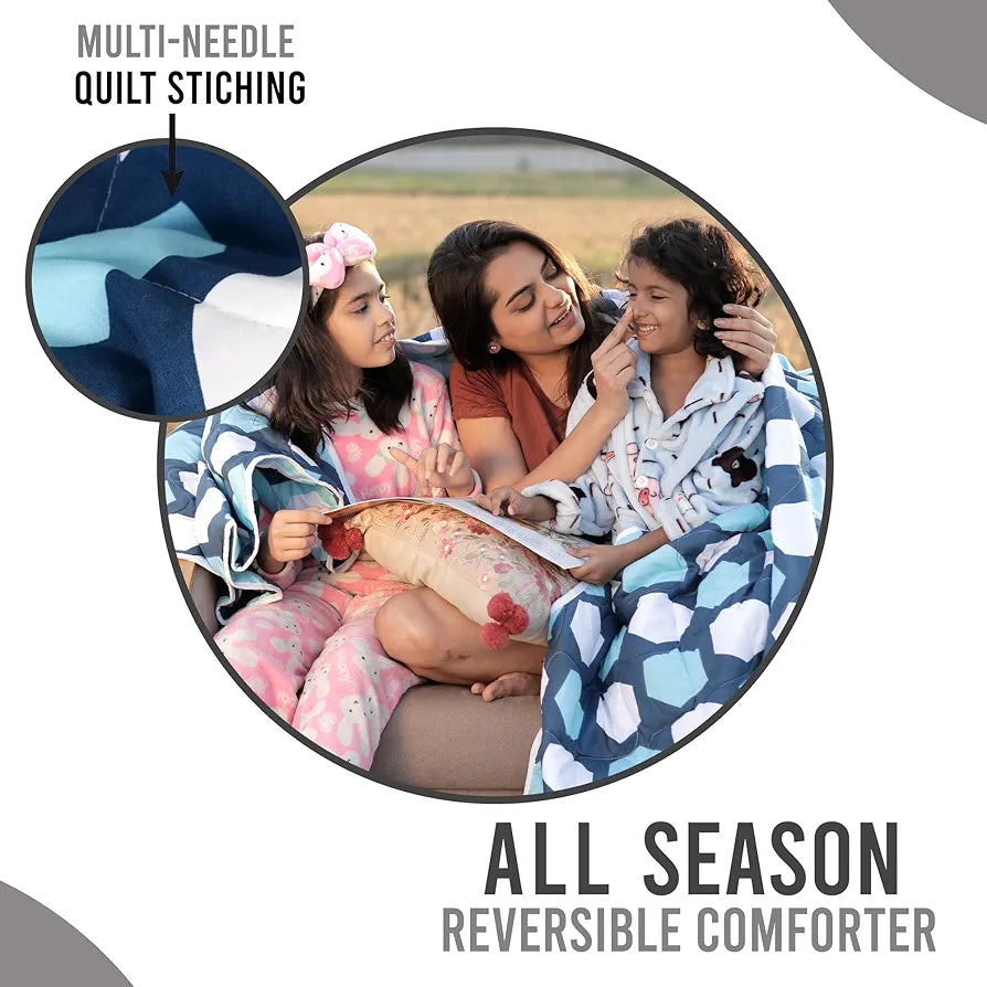 Divine Casa Microfiber 150 GSM Reversible Double Bed Comforter Ultra Soft & Lightweight Blanket Colour Legion Blue