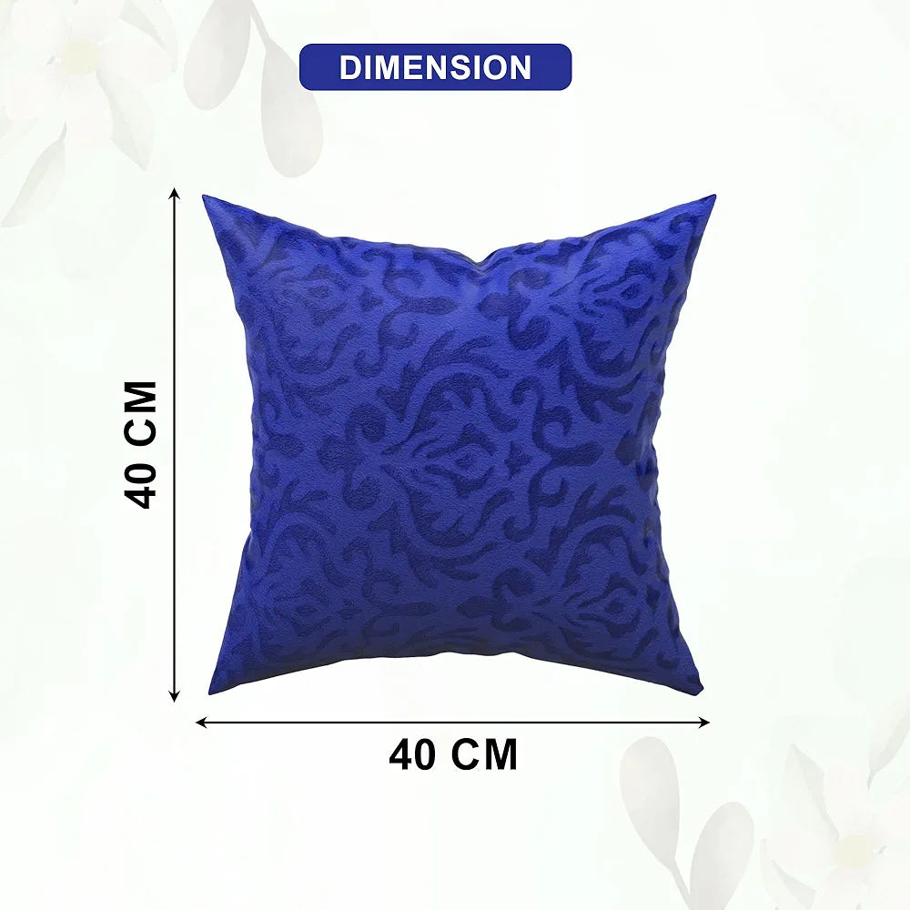 Kuber Industries Set of 5 Washable & Removable Velvet Sofa Pillow Covers with Zip Floral Design Royal Blue