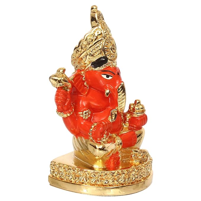 Ecraftindia Gold Plated Orange Siddhivinayaka Ganesha Decorative Showpiece