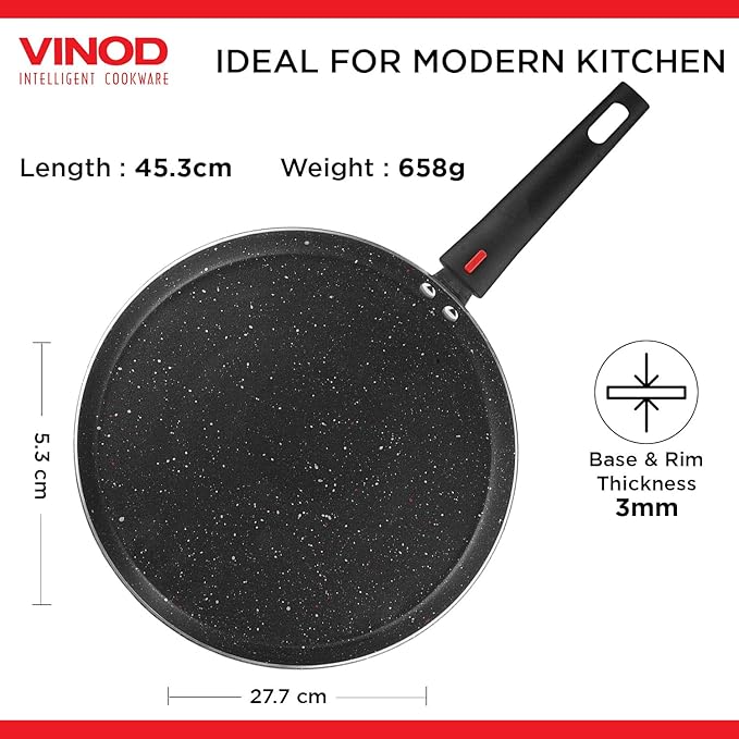 Vinod Popular Aluminium Non Stick Dosa Tawa with Detachable, Removeable Handles - 28 cm / 3 mm Thick
