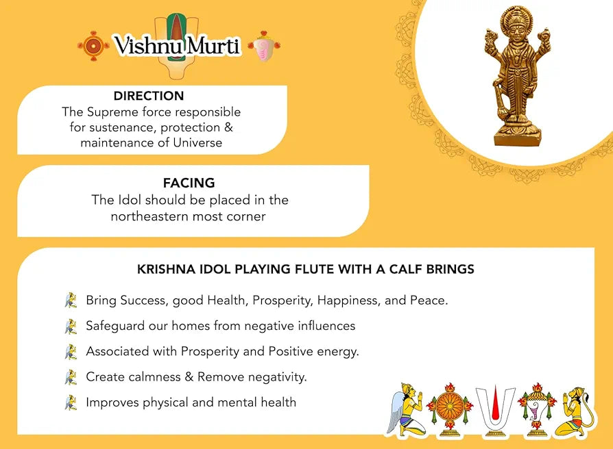 Ekhasa Pure Brass Lord Vishnu Idol Vishnu Bhagwan Murti