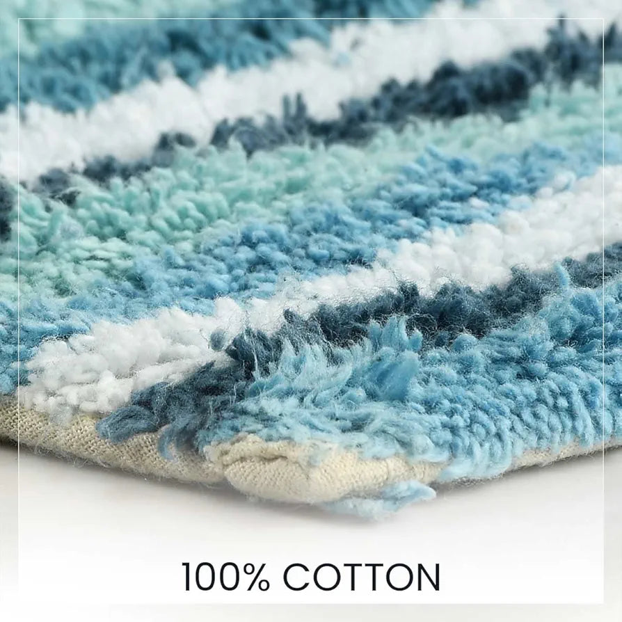 Sashaa World Striped Anti Skid Bathmat & Contour Set Colour Blue & White Striped