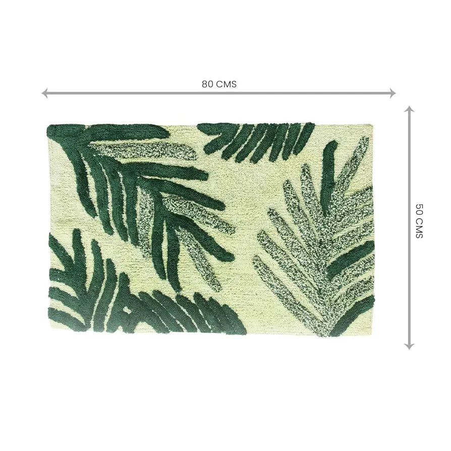 Sashaa World Cotton Leaf Patterned Bathmat Soft Absorbent & Cozy Colour Green