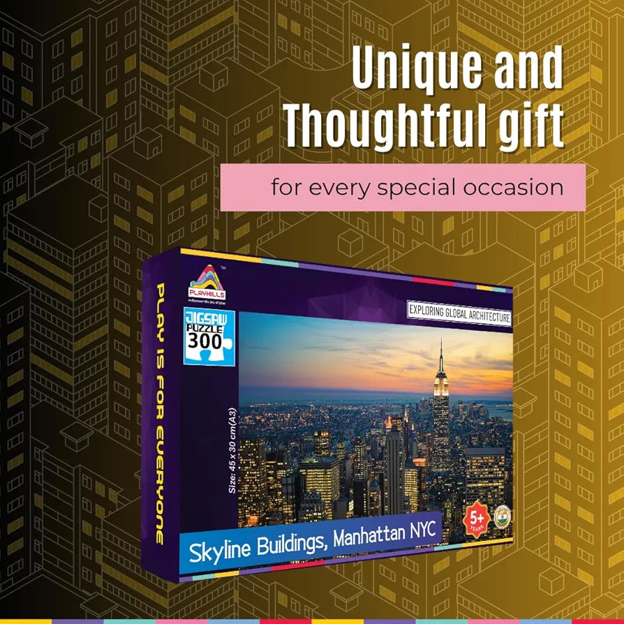 Playhills Skyline Buildings, Manhattan  Global Architecture Wooden Jigsaw Puzzle for Children and Adults 8+ Years| Focus, Mind Relaxation Puzzles Family and Activity Games