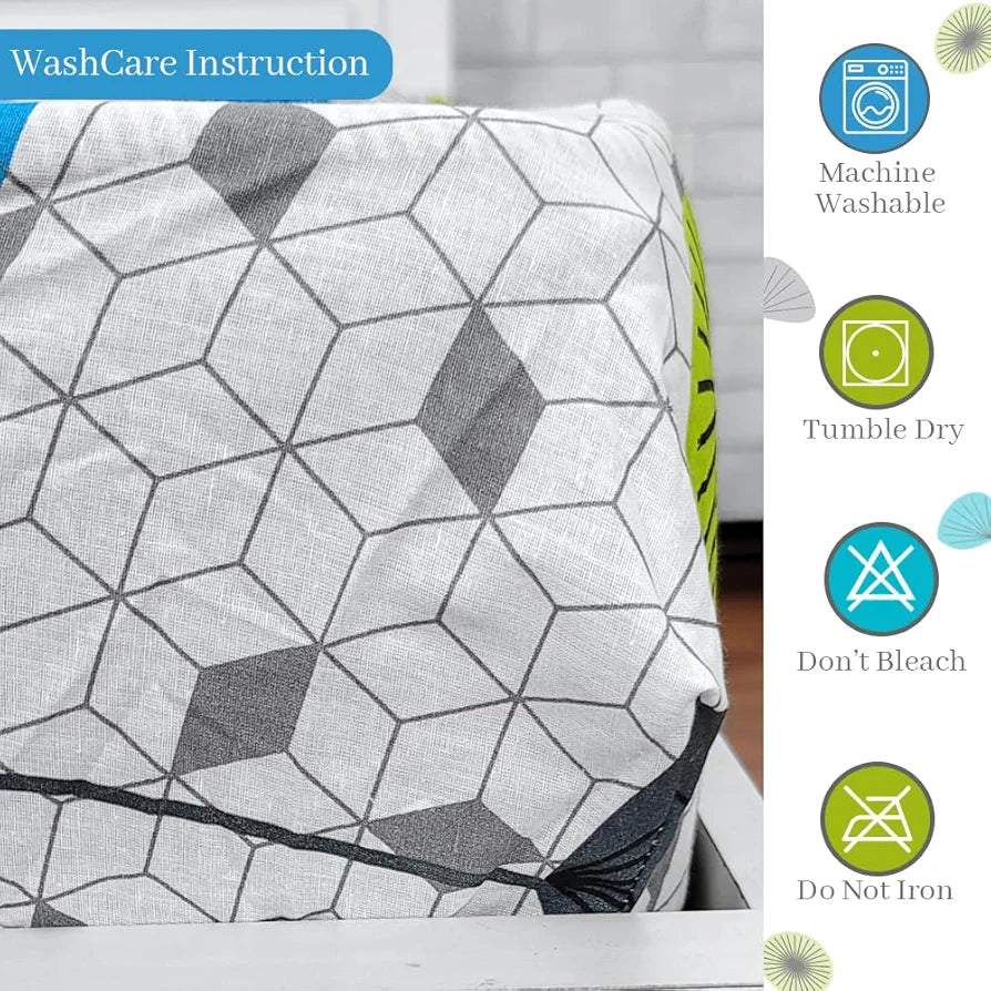 Divine Casa 144 TC 100% Cotton Floral Print White Summer Bedsheet Elastic Fitted King Size Bed Colour Blue Atoll