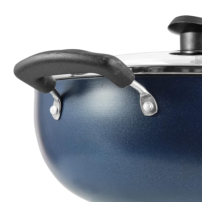 Vinod Zest Aluminium Non Stick Deep Kadhai with Glass Lid - 1.4 Litre, 18cm | 3 Layer Ceramic Coating | 3 mm Thick