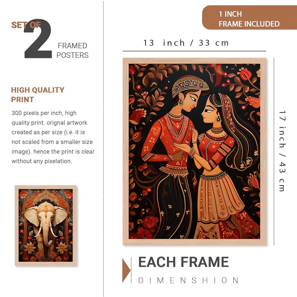 Kotart Madhubani Art Paintings with Frame Traditional Framed Painting Pack of 6