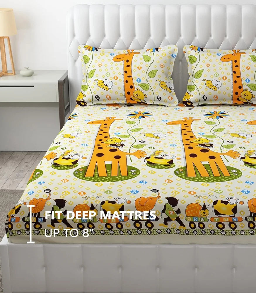 Fresh From Loom Elastic Fitted Bed Sheets Soft Glace Cotton 300 tc Fitted Bedsheet King Size Bed With Two Pillow Cover Yellow