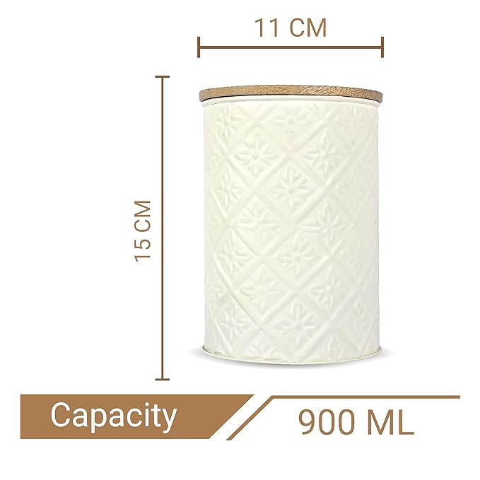 Femora Kitchen Storage Jars Tin Jar With Wooden Lid Air Tight Jar | 900 Ml | Pack of 4