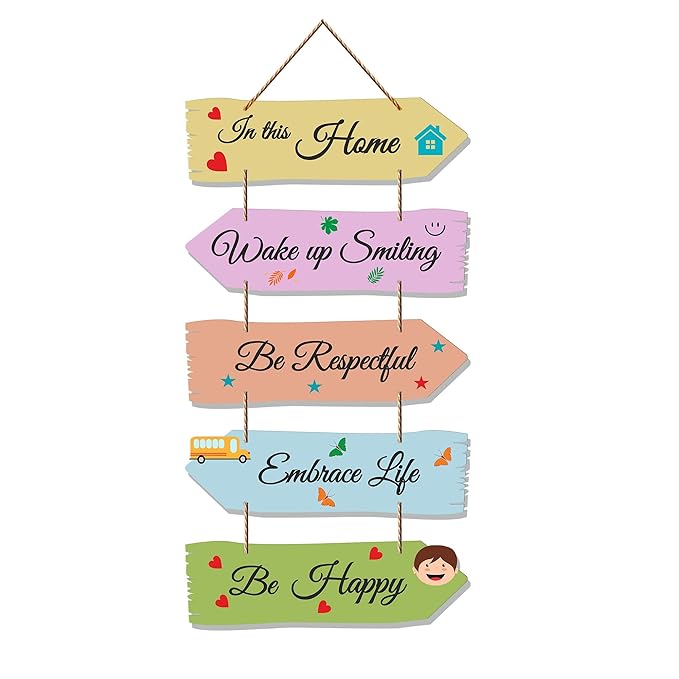 Artvibes Home Quotes Mdf Wooden Wall Hanger for Living Room | Set of 5
