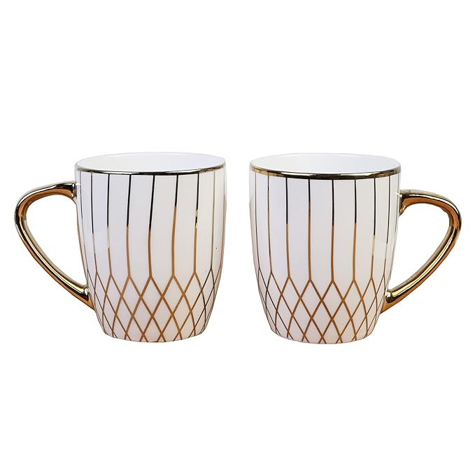 Femora Gloden Branch Pattern Golden Tea Mugs, Ceramic Tea Cups, Coffee Mugs | 160 Ml | Golden | 6 Pcs Set | Not Microwave Safe