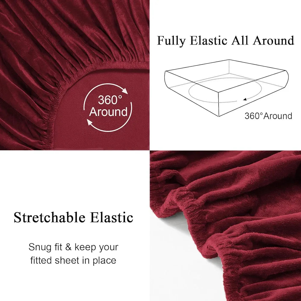 Cloth Fusion 200 TC Warm Winter Elastic Fitted Bedsheet for Double Bed King Size with 2 Pillow Covers Maroon