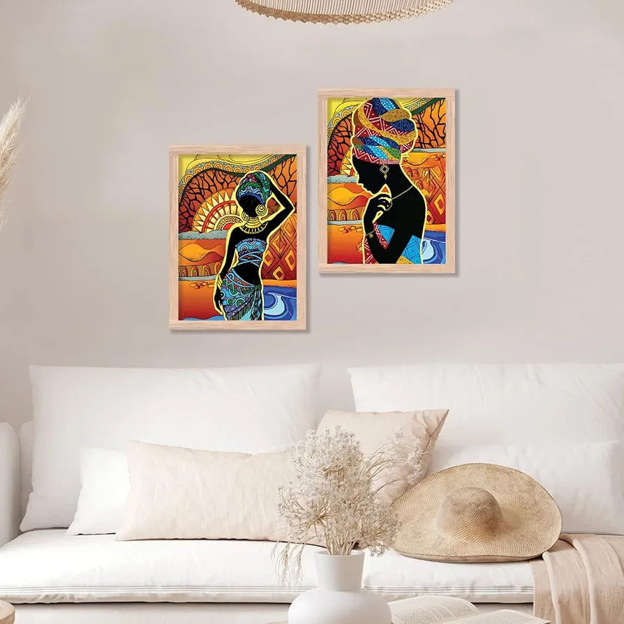 Kotart Premium African Woman Digital Painting with Frame for Home Decoration Pack of 2 Design06