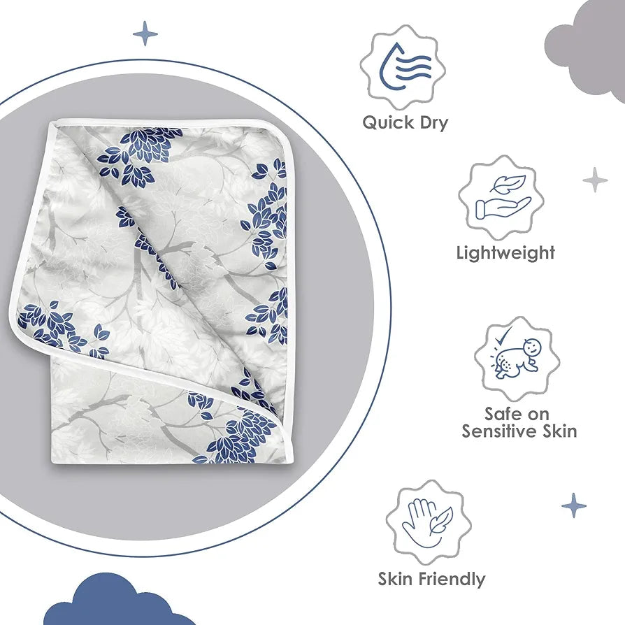 Divine Casa Floret 100% Cotton Single Kids Dohar 120 GSM Soft & Lightweight Throw Blanket Colour Grey Blue