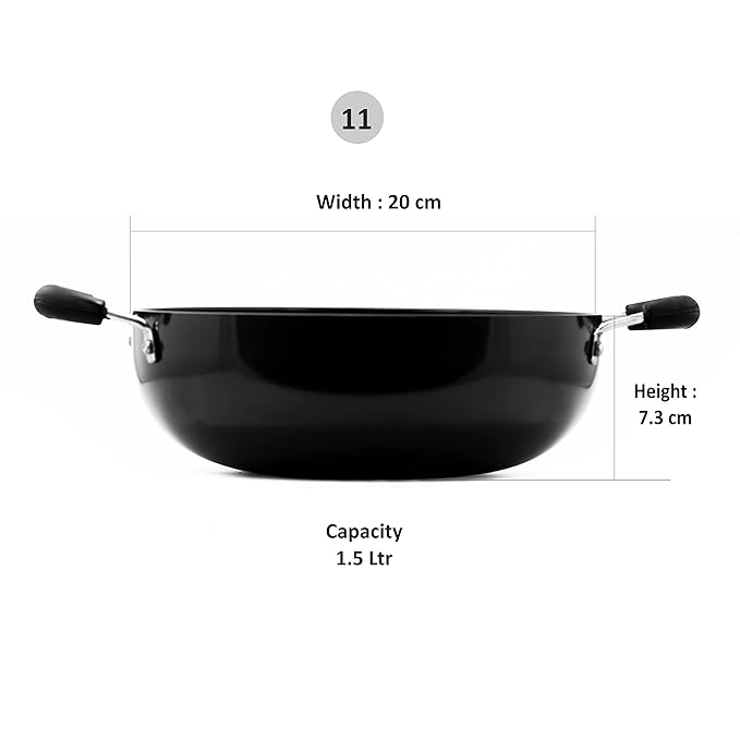 Sumeet 3Mm Hardanodised Deep Kadhai Size 11 20Cm Dia 1.5 Ltr Capacity Black