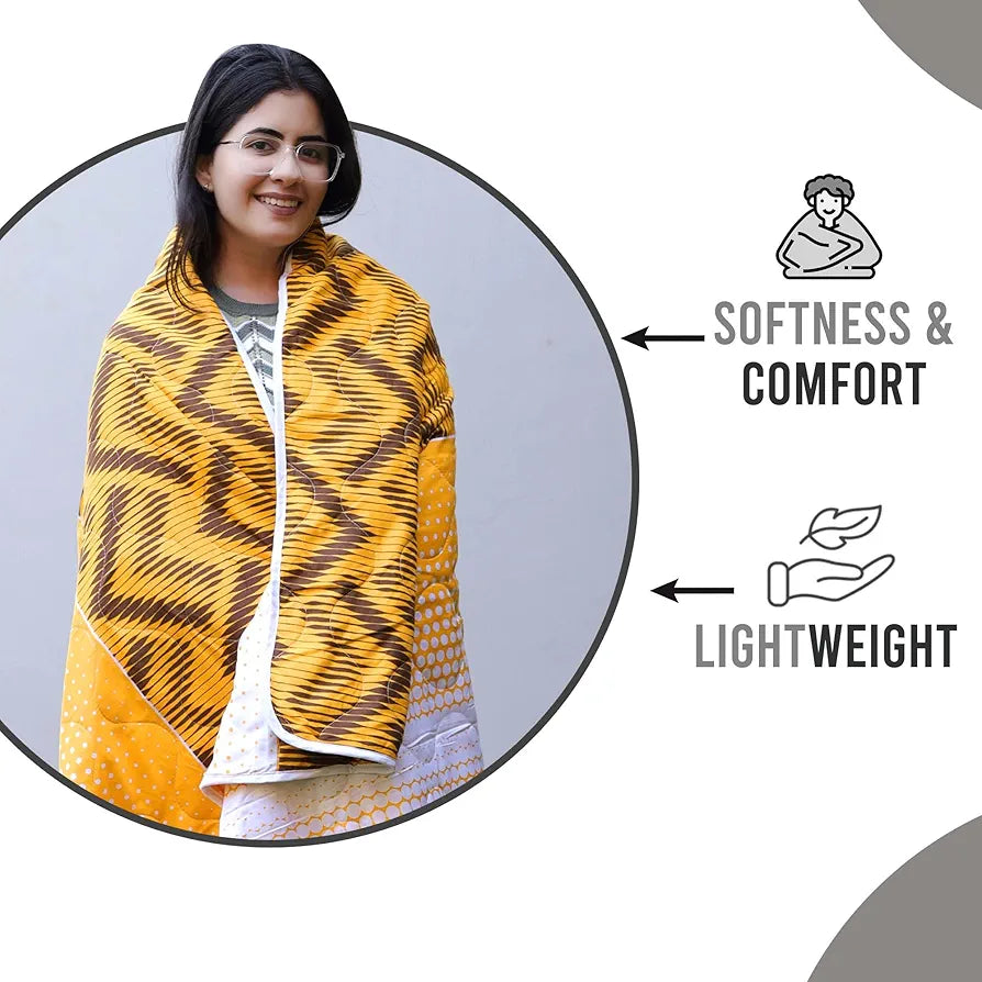 Divine Casa 120 GSM Microfiber Single Bed Comforter Soft & Lightweight Reversible AC Blanket Colour Orange Chevron